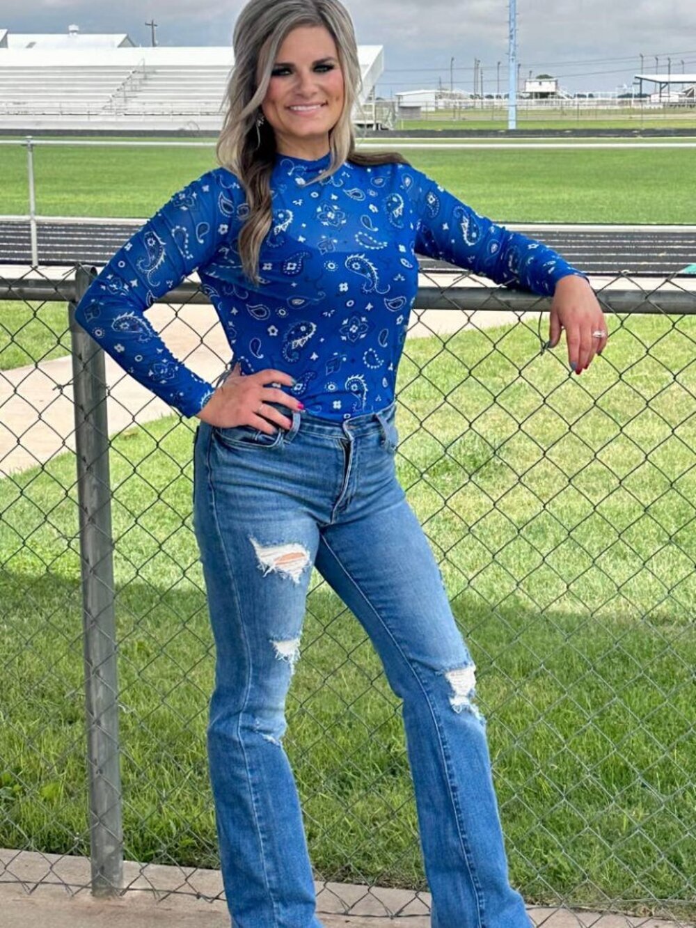 NWT Western Bandana Babe Mesh Top Blue - Picture 3 of 3